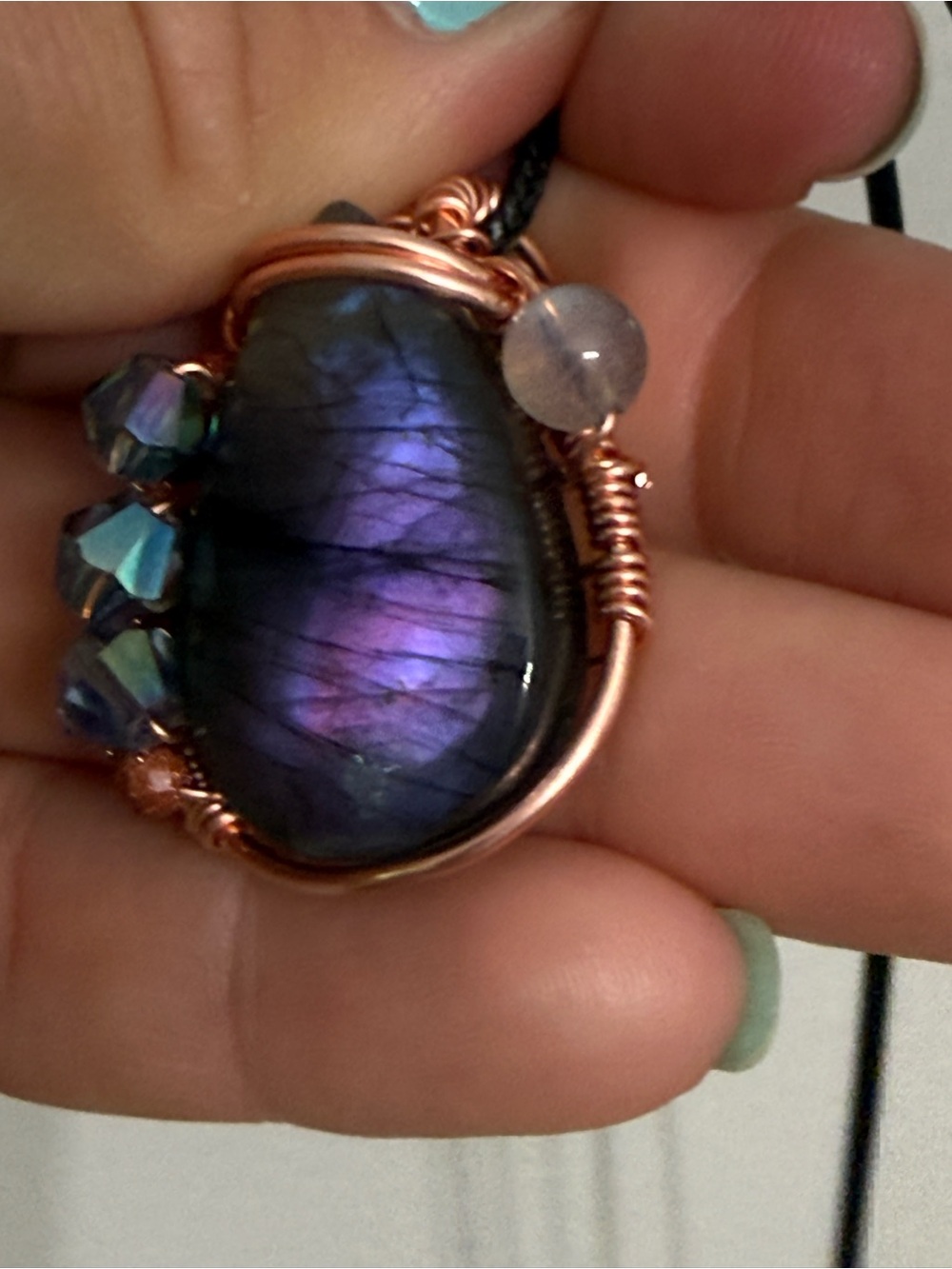 Handcrafted Purple Labradorite Pendant Necklace - Copper Wire Wrapped